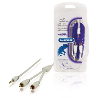 Stereo-Audiokabel 3.5 mm male - 2x RCA male 3.00 m Weiss