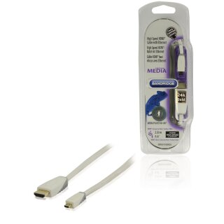 High Speed HDMI Kabel mit Ethernet HDMI Anschluss - HDMI Micro Stecker 2.00 m Weiss