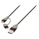 2-in-1-Sync und Ladekabel USB A male - Micro-B male 1.00 m Schwarz + Lightning-Adapter