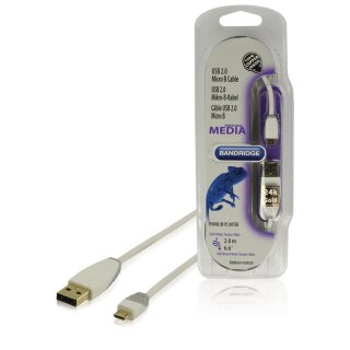 USB 2.0 Kabel USB A male - Micro-B male rund 2.00 m Weiss