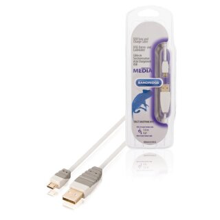 USB 2.0 Kabel USB A male - Micro-B male rund 3.00 m Weiss