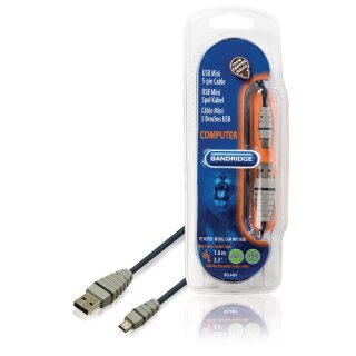 USB 2.0 Kabel USB A male - Mini 5-pol. male rund 1.00 m Blau