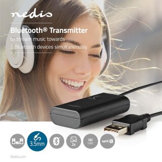 Drahtloser Audiosender | Bluetooth® | Bis zu 2 Kopfhörer | Schwarz