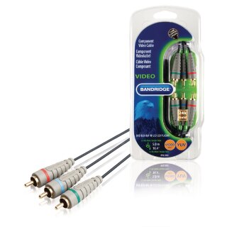 Component-Video-Kabel 3x RCA male - 3x RCA male 5.00 m Blau