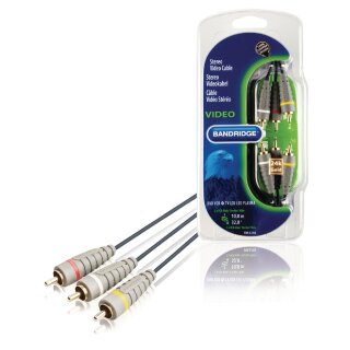 Composite-Videokabel 3x RCA male - 3x RCA male 10.0 m Blau