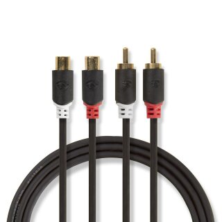 Stereo Audiokabel | 2x Cinch-Stecker  -  2x Cinch-Buchse | 2,0 m | Anthrazit