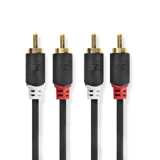 Stereo Audiokabel | 2x Cinch-Stecker  -  2x Cinch-Stecker | 10 m | Anthrazit