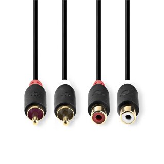 Stereo Audiokabel | 2x Cinch-Stecker  -  2x Cinch-Buchse | 2,0 m | Anthrazit