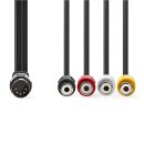 DIN-Audiokabel | DIN-Stecker 5-polig - 4x Cinch-Buchse | 0,2 m | Schwarz