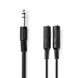 Stereo Audiokabel | 6,35-mm-Stecker - 2x 6,35-mm-Buchse | 0,2 m | Schwarz