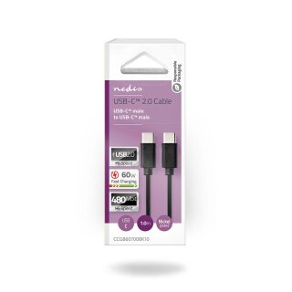 USB 2.0-Kabel | Stecker Typ C - Stecker Typ C | 1,0 m | Schwarz