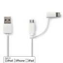 2in1 Daten Ladekabel | USB A Stecker - Micro-B Stecker + für Apple Lightning 8 pol poliger Stecker | 1m | Weiß