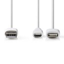 2in1 Daten Ladekabel | USB A Stecker - Micro-B Stecker + für Apple Lightning 8 pol poliger Stecker | 1m | Weiß