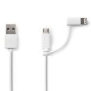 2in1 Daten Ladekabel | USB A Stecker - Micro-B Stecker + für Apple Lightning 8 pol poliger Stecker | 1m | Weiß