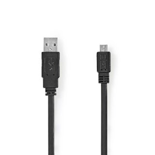 USB 2.0 Flachkabel | A-Stecker - Micro-B-Stecker | 1,0 m | Schwarz