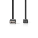 USB 2.0 Flachkabel | A-Stecker - Micro-B-Stecker | 1,0 m | Schwarz