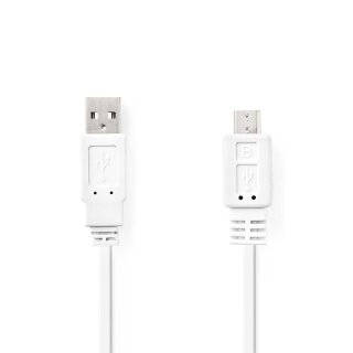 USB 2.0 Flachkabel | A-Stecker - Micro-B-Stecker | 1,0 m | Weiß