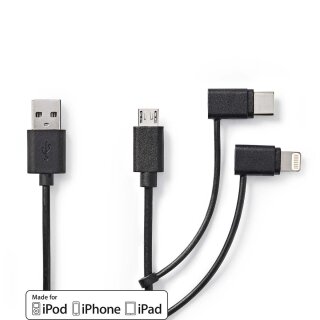 3in1 Daten Ladekabel | USB A Stecker - Micro-B / Typ C-Stecker + für Apple Lightning 8-poliger Stecker Multi