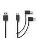3in1 Daten Ladekabel | USB A Stecker - Micro-B / Typ C-Stecker + für Apple Lightning 8-poliger Stecker Multi