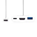 USB-Adapterkabel Typ C | Stecker Typ C - USB A-Buchse + Typ-C-Buchse + HDMI-Ausgang | 0,2 m | Weiß