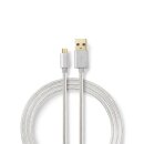 2m Highend 24 Karat vergoldet I USB Kabel A Stecker - Micro B Stecker I Alu Geflecht