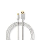 1m 24 Karat vergoldetes USB Kabel I Typ C stecker - USB A Stecker I Alu Geflecht Nylon