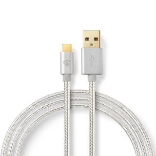 2m 24 Karat vergoldetes USB Kabel I Typ C stecker - USB A Stecker I Alu Geflecht Nylon