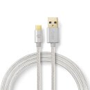 2m USB 3.2-Kabel | Typ C  -  An| 2 Meter | Aluminium geflochten vergoldet Voll Metall Stecker Smartphone Handy