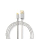 2m USB 3.2-Kabel | Typ C  -  An| 2 Meter | Aluminium geflochten vergoldet Voll Metall Stecker Smartphone Handy