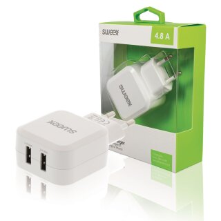 Ladegerät 2-Ausgänge 4.8 A 2x USB Weiss