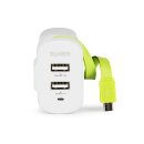 Ladegerät 3-Ausgänge 3 A 2x USB / Micro USB Weiss/Grün