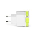 Ladegerät 3-Ausgänge 3 A 2x USB / Micro USB Weiss/Grün