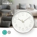 Kreisförmige Wanduhr  | Durchmesser von 30 cm | Weiß und Silber