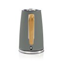 Wasserkocher | 1,7 l | Soft-Touch | Grau Griff Holz Design Retro