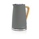 Wasserkocher | 1,7 l | Soft-Touch | Grau Griff Holz Design Retro