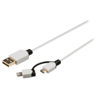 2-in-1-Sync und Ladekabel USB A male - Micro-B male 1.00 m Weiss + Lightning-Adapter