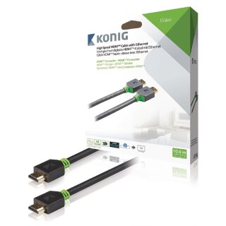 High Speed HDMI Kabel mit Ethernet HDMI Anschluss - HDMI Anschluss 10.0 m Anthrazit