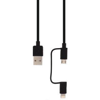2-in-1-Sync und Ladekabel USB Micro B male + Lightning-Adapter - USB A male 1.50 m Schwarz