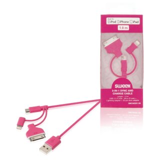 3-in-1-Sync und Ladekabel USB A male - Micro-B male 1.00 m Rosa