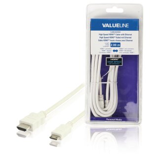 High Speed HDMI Kabel mit Ethernet HDMI Anschluss - HDMI Mini Stecker 2.00 m Weiss