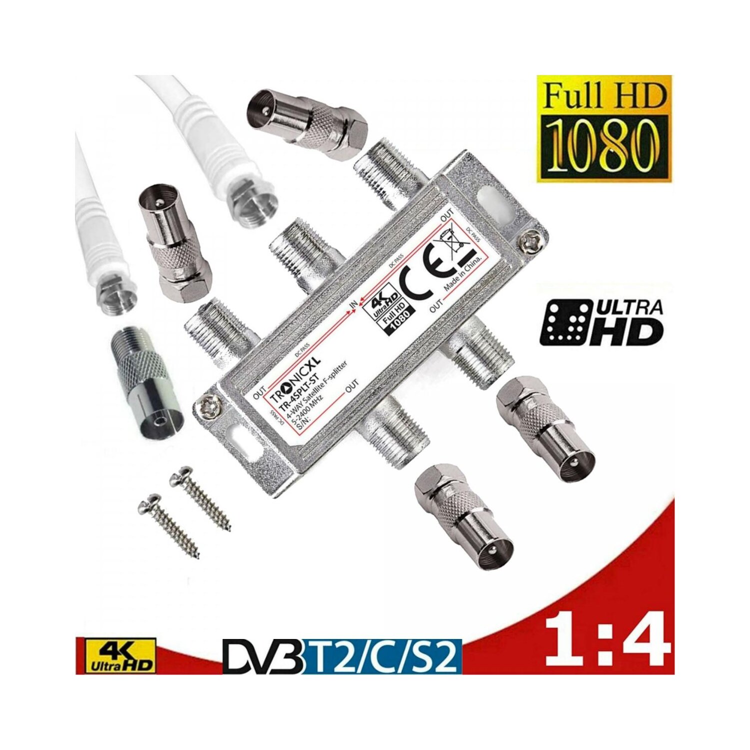 IEC Breitband Kabel Verteiler 4-fach TV Splitter DVB-T Kabelfernsehen ...