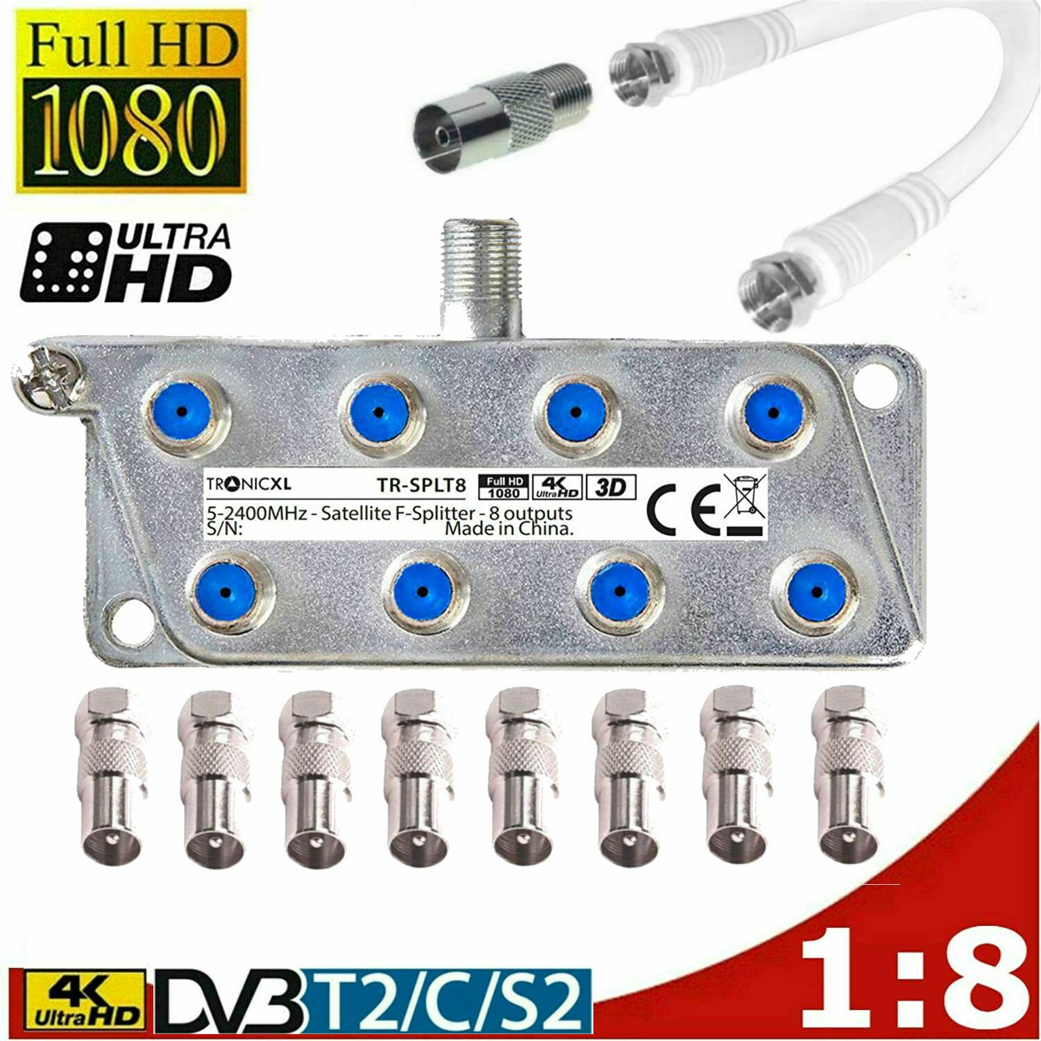 1 Stecker DVB-C TV Radio Antennen Adapter Verteiler Splitter IEC 2 Koax Buchse