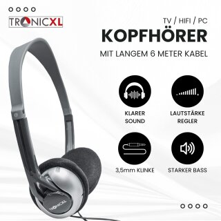 TronicXL Fernseh Kopfhrer 6m langes Kabel Leicht Kopfbgel Klinke zb fr TV Samsung LG Sony Toshiba DYON JVC Philips