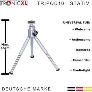 TronicXL Tripod 10 W Stativ für Kamera / Webcam zb Logitech C920 Brio 4K C925e C922x C922 C930e C930 C615 Kamera etc