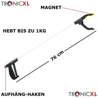 TronicXL 76cm Greifarm Hilfsmittel Dritte Hand Zange Greifhilfe Mit Haken & Magnet Greifer Greifzange Handgreifer Zange