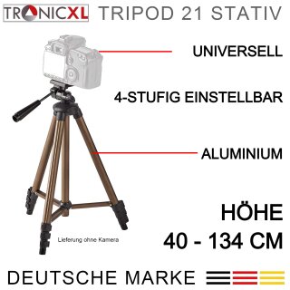 TronicXL 360° Kamerastativ Stativ DSLR Aluminium 130cm für Dreibein Canon Nikon Samsung Canyon Rollei Sony Benq