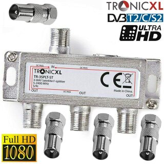 TronicXL 3fach BK Verteiler Set Premium TV Kabel Antennenverteiler Kabelfernsehen DVBC zb für Vodafone Splitter