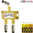 2-Fach gold BK Verteiler Premium TV Kabel Adapter Antennenverteiler Kabelfernsehen DVBC