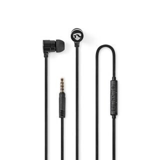 Kopfhörer mit Kabel | 1,2 m Flachkabel | In-Ear | Integriertes Mikrofon | Aluminium | Schwarz