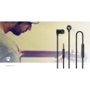 Kopfhörer mit Kabel | 1,2 m Flachkabel | In-Ear | Integriertes Mikrofon | Aluminium | Schwarz